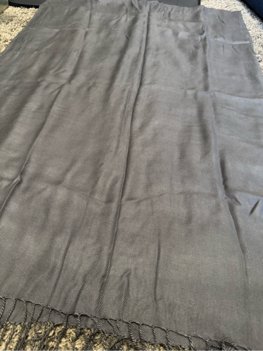 Charcoal Grey Fringed Pashmina Scarf / Wrap